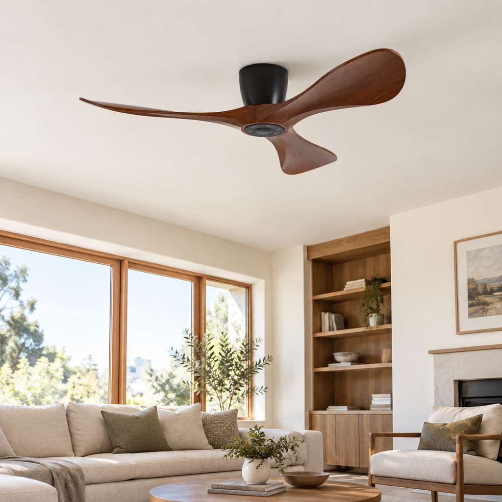 42/52/60 Inch Widened DC Motor Ceiling Fan with LED Light and Remote - 6-Speed Silent Deal NO Light for Low Ceilings for Bedroom - Salon
