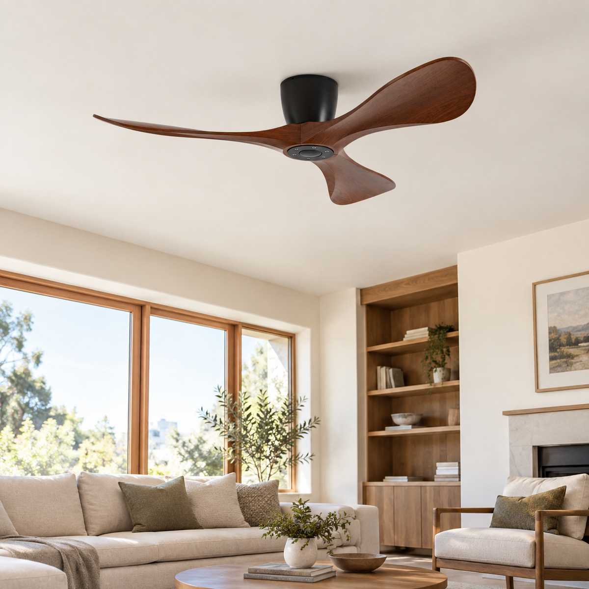 42/52/60 Inch Widened DC Motor Ceiling Fan with LED Light and Remote - 6-Speed Silent Deal NO Light for Low Ceilings for Bedroom - Salon