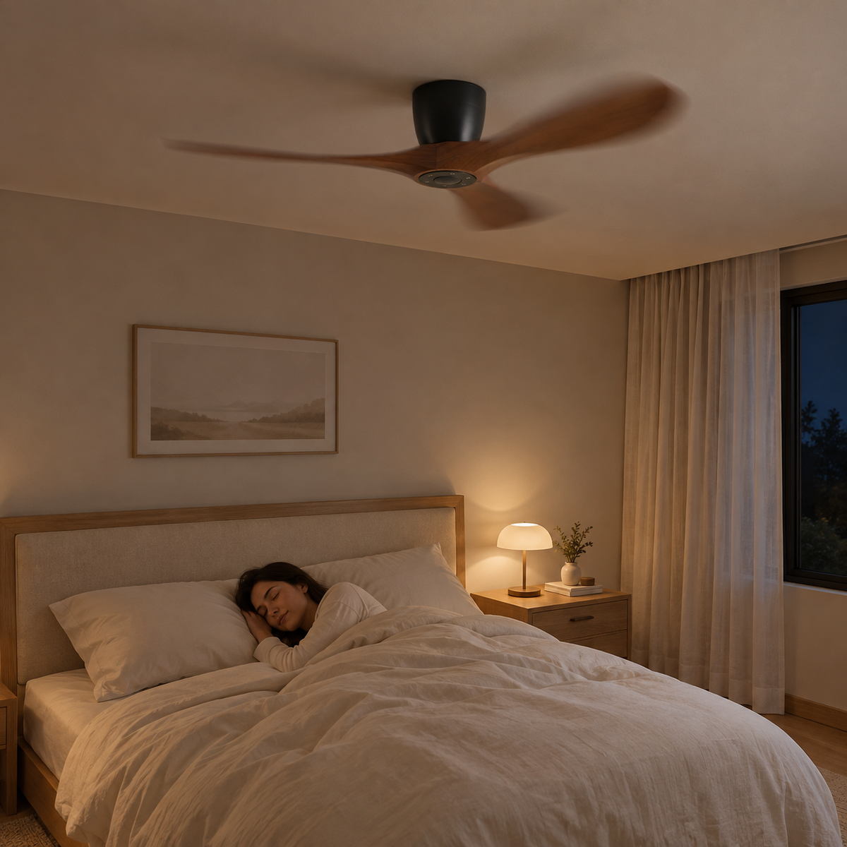 42/52/60 Inch Widened DC Motor Ceiling Fan with LED Light and Remote - 6-Speed Silent Deal NO Light for Low Ceilings for Bedroom - Image 2 Image