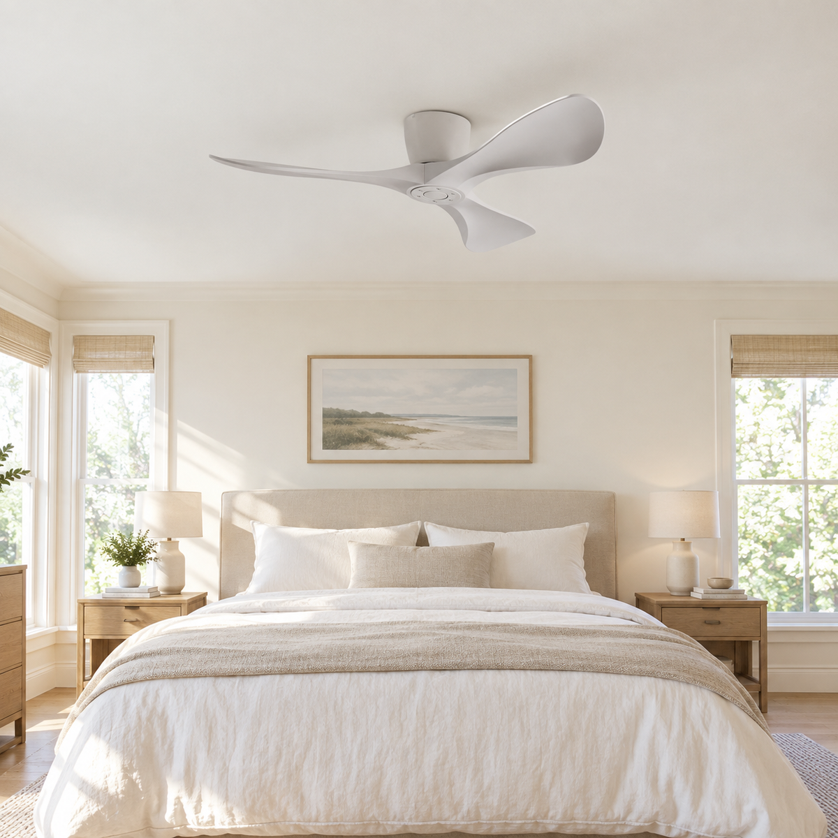 42/52/60 Inch Widened DC Motor Ceiling Fan with LED Light and Remote - 6-Speed Silent Deal NO Light for Low Ceilings for Bedroom - Chambre