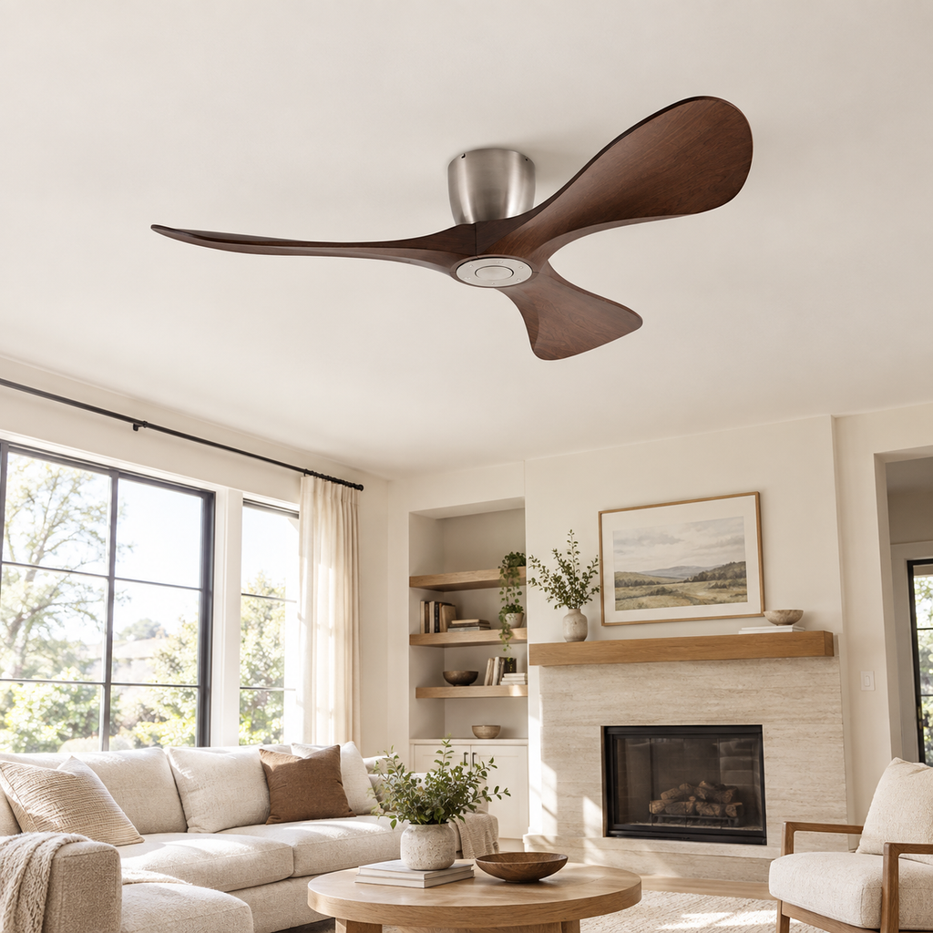 42/52/60 Inch Widened DC Motor Ceiling Fan with LED Light and Remote - 6-Speed Silent Deal NO Light for Low Ceilings for Bedroom - Salon