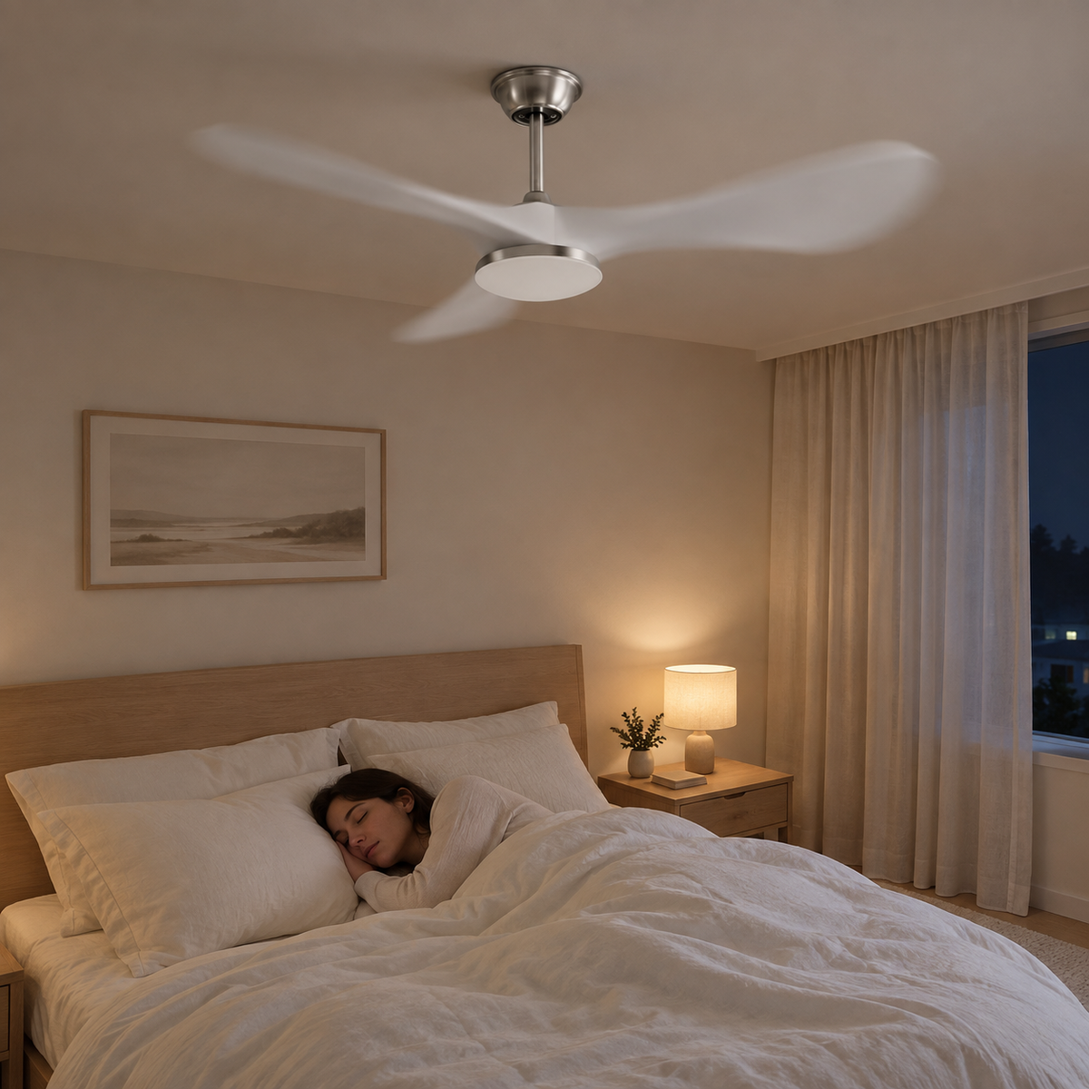 42/52/60Inch Strong Blade DC Motor Ceiling Fan with Light and Remote - 6-Speed Silent Deal NO Light for Low Ceilings for Bedroom - Image 2 Image