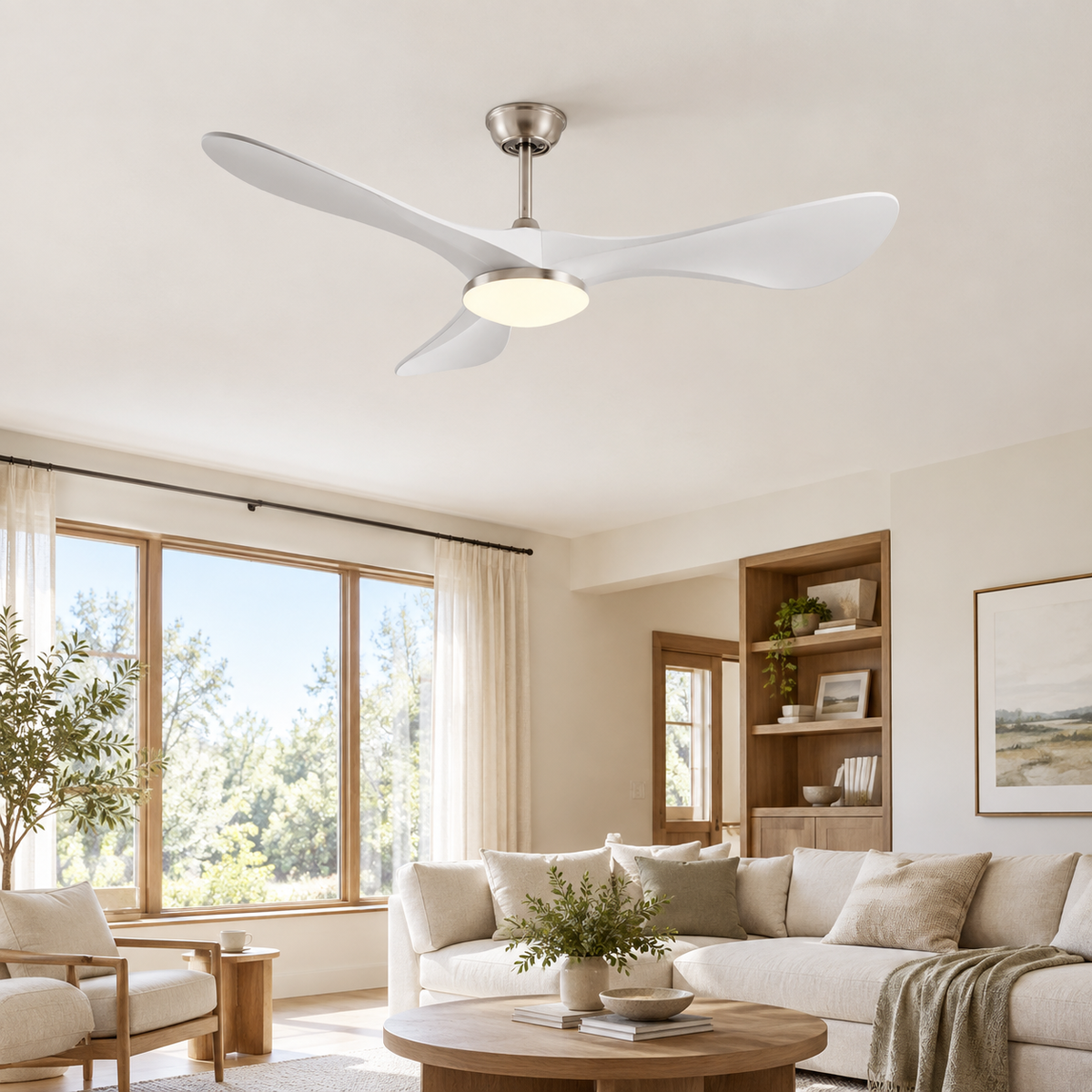 42/52/60Inch Strong Blade DC Motor Ceiling Fan with Light and Remote - 6-Speed Silent Deal NO Light for Low Ceilings for Bedroom - Salon