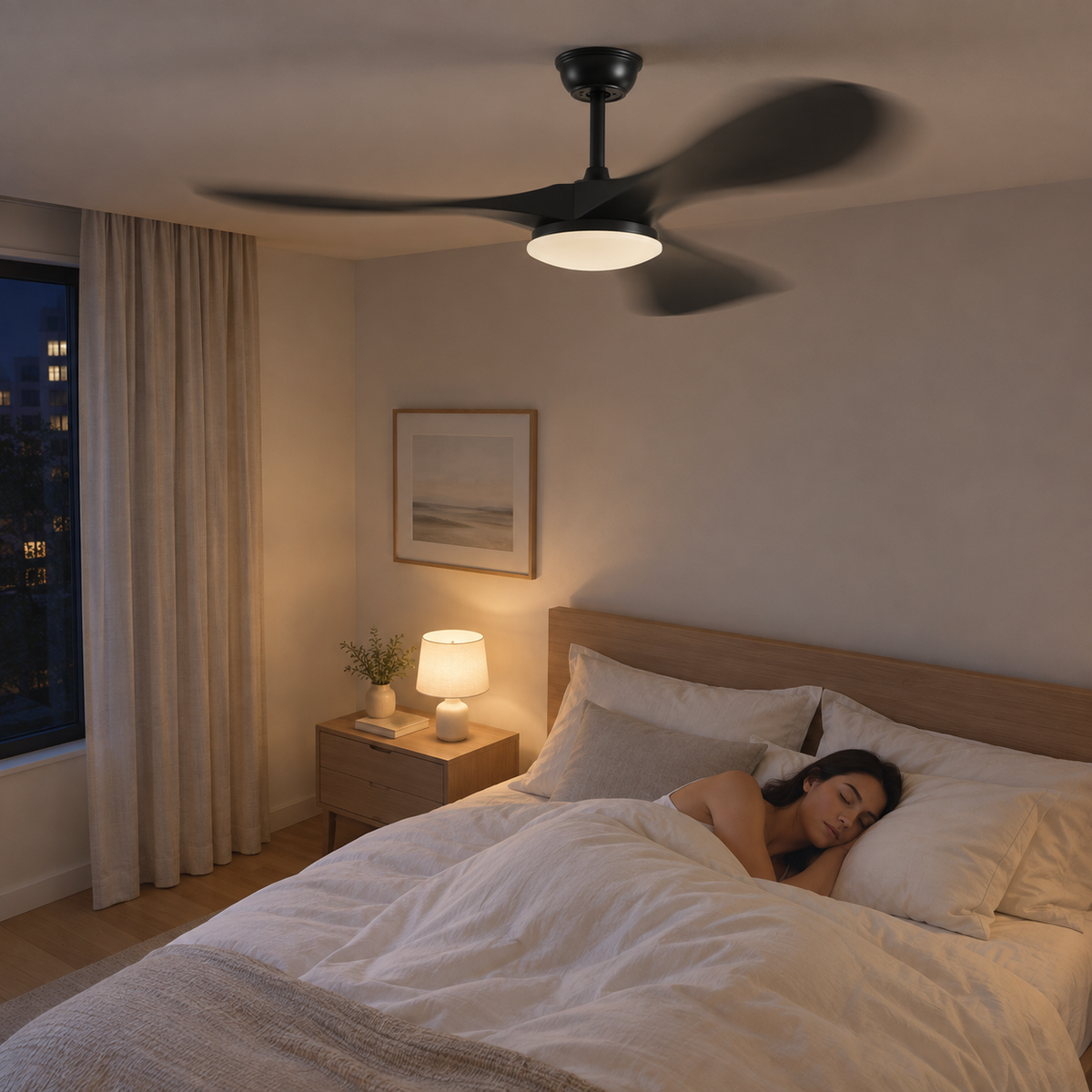 42/52/60Inch Strong Blade DC Motor Ceiling Fan with Light and Remote - 6-Speed Silent Deal NO Light for Low Ceilings for Bedroom - Image 2 Image