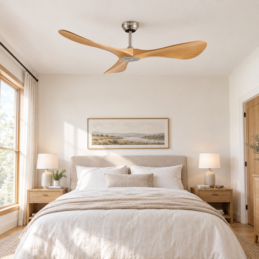42/52/60Inch Strong Blade DC Motor Ceiling Fan with Light and Remote - 6-Speed Silent Deal NO Light for Low Ceilings for Bedroom - Chambre