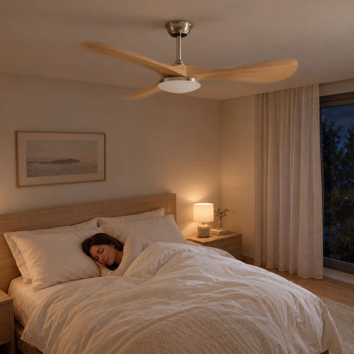 42/52/60Inch Strong Blade DC Motor Ceiling Fan with Light and Remote - 6-Speed Silent Deal NO Light for Low Ceilings for Bedroom - Image 2 Image