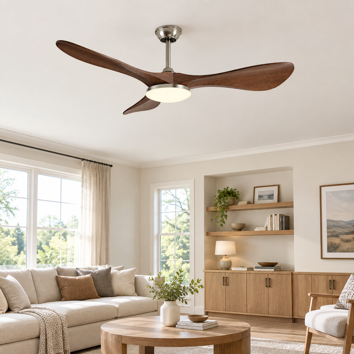 42/52/60Inch Strong Blade DC Motor Ceiling Fan with Light and Remote - 6-Speed Silent Deal NO Light for Low Ceilings for Bedroom - Salon