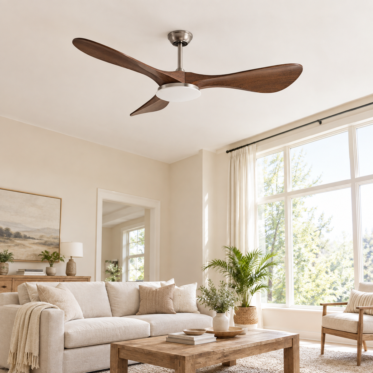 42/52/60Inch Strong Blade DC Motor Ceiling Fan with Light and Remote - 6-Speed Silent Deal NO Light for Low Ceilings for Bedroom - Image 1 Image