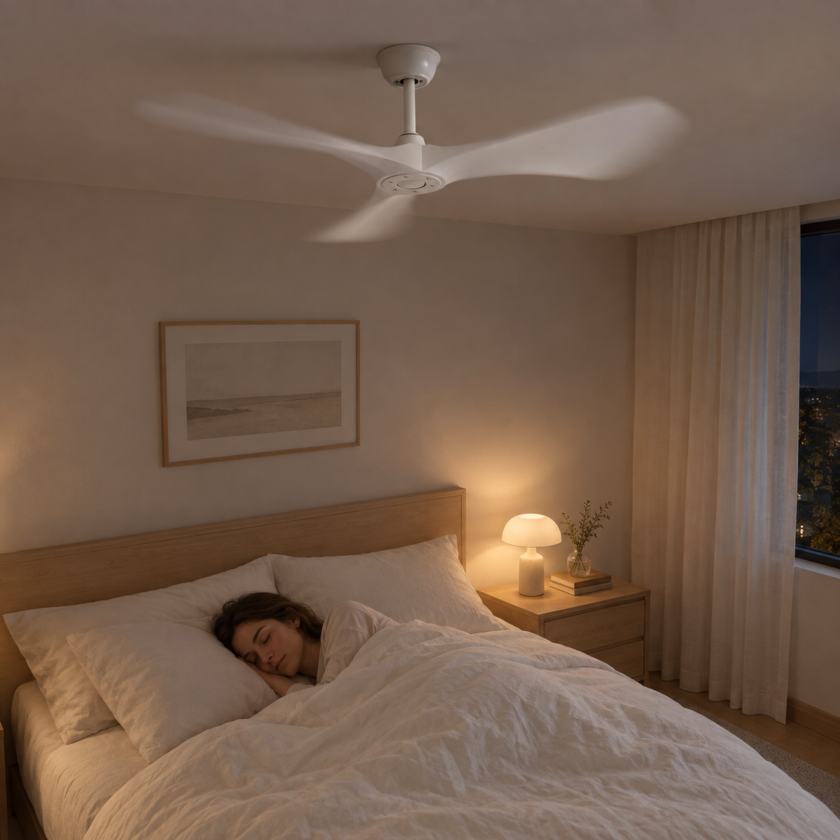 42/52/60Inch Strong Blade DC Motor Ceiling Fan with Light and Remote - 6-Speed Silent Deal NO Light for Low Ceilings for Bedroom - Image 2 Image