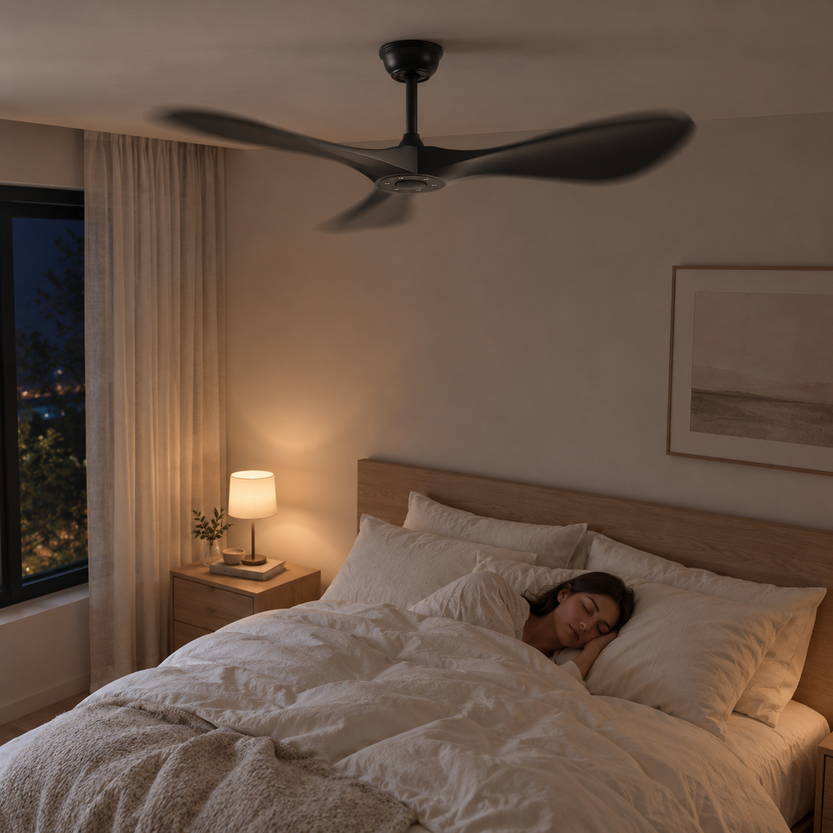 42/52/60Inch Strong Blade DC Motor Ceiling Fan with Light and Remote - 6-Speed Silent Deal NO Light for Low Ceilings for Bedroom - Image 2 Image