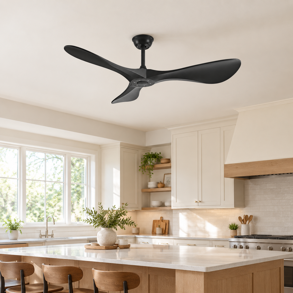 42/52/60Inch Strong Blade DC Motor Ceiling Fan with Light and Remote - 6-Speed Silent Deal NO Light for Low Ceilings for Bedroom - Cuisine