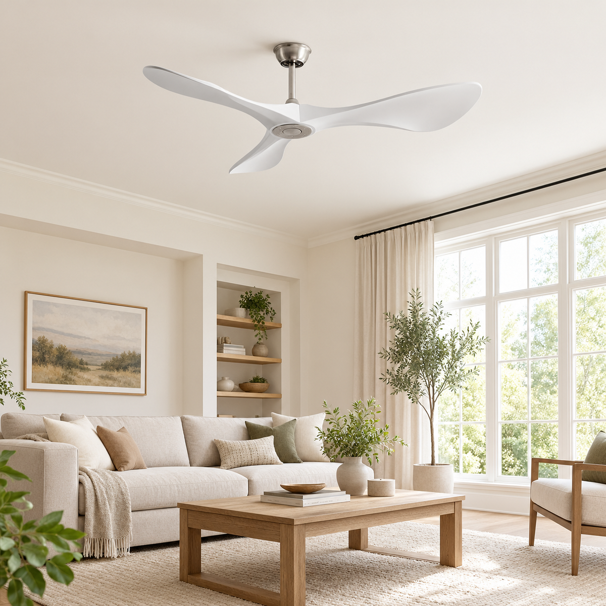 42/52/60Inch Strong Blade DC Motor Ceiling Fan with Light and Remote - 6-Speed Silent Deal NO Light for Low Ceilings for Bedroom - Image 1 Image
