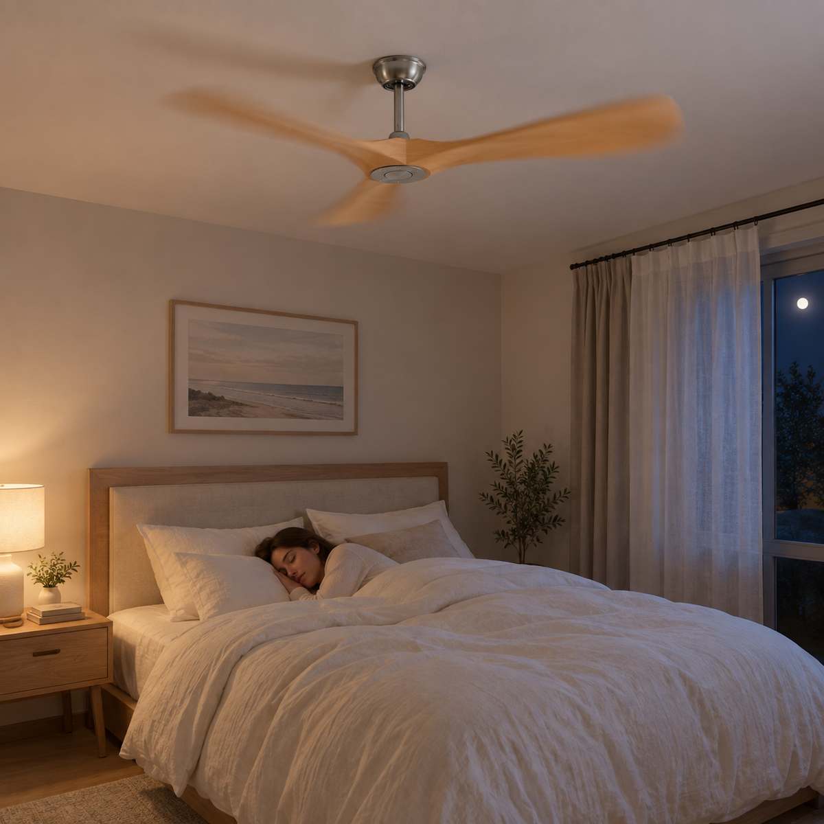 42/52/60Inch Strong Blade DC Motor Ceiling Fan with Light and Remote - 6-Speed Silent Deal NO Light for Low Ceilings for Bedroom - Image 2 Image