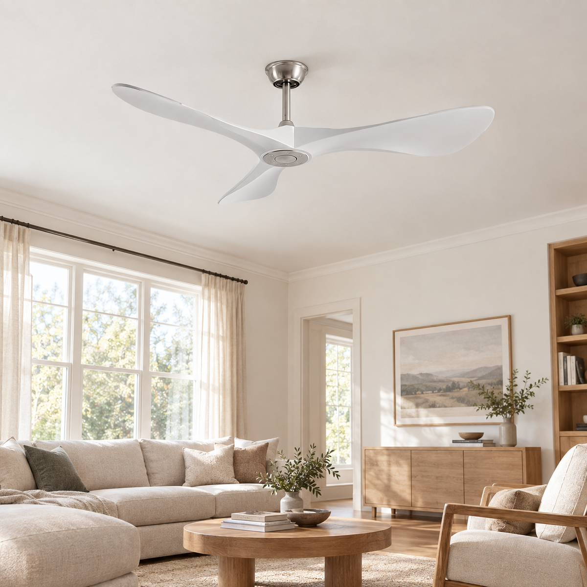 42/52/60Inch Strong Blade DC Motor Ceiling Fan with Light and Remote - 6-Speed Silent Deal NO Light for Low Ceilings for Bedroom - Salon