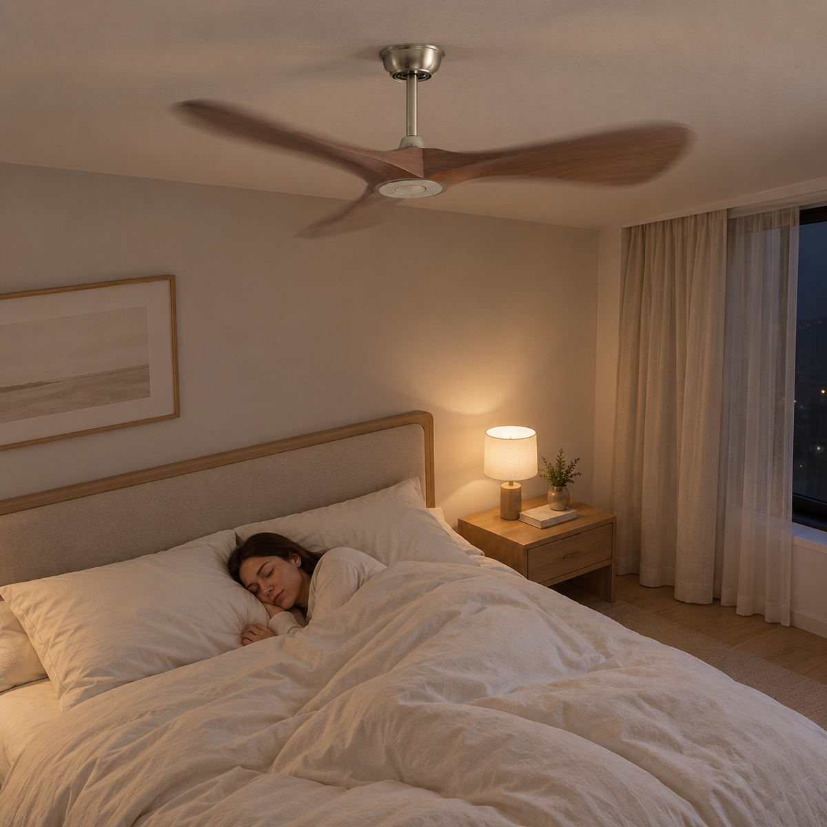 42/52/60Inch Strong Blade DC Motor Ceiling Fan with Light and Remote - 6-Speed Silent Deal NO Light for Low Ceilings for Bedroom - Image 2 Image