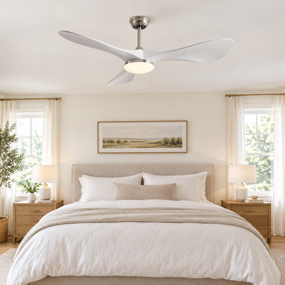 42/52/60Inch Strong Blade DC Motor Ceiling Fan with Light and Remote - 6-Speed Silent Deal NO Light for Low Ceilings for Bedroom - Chambre