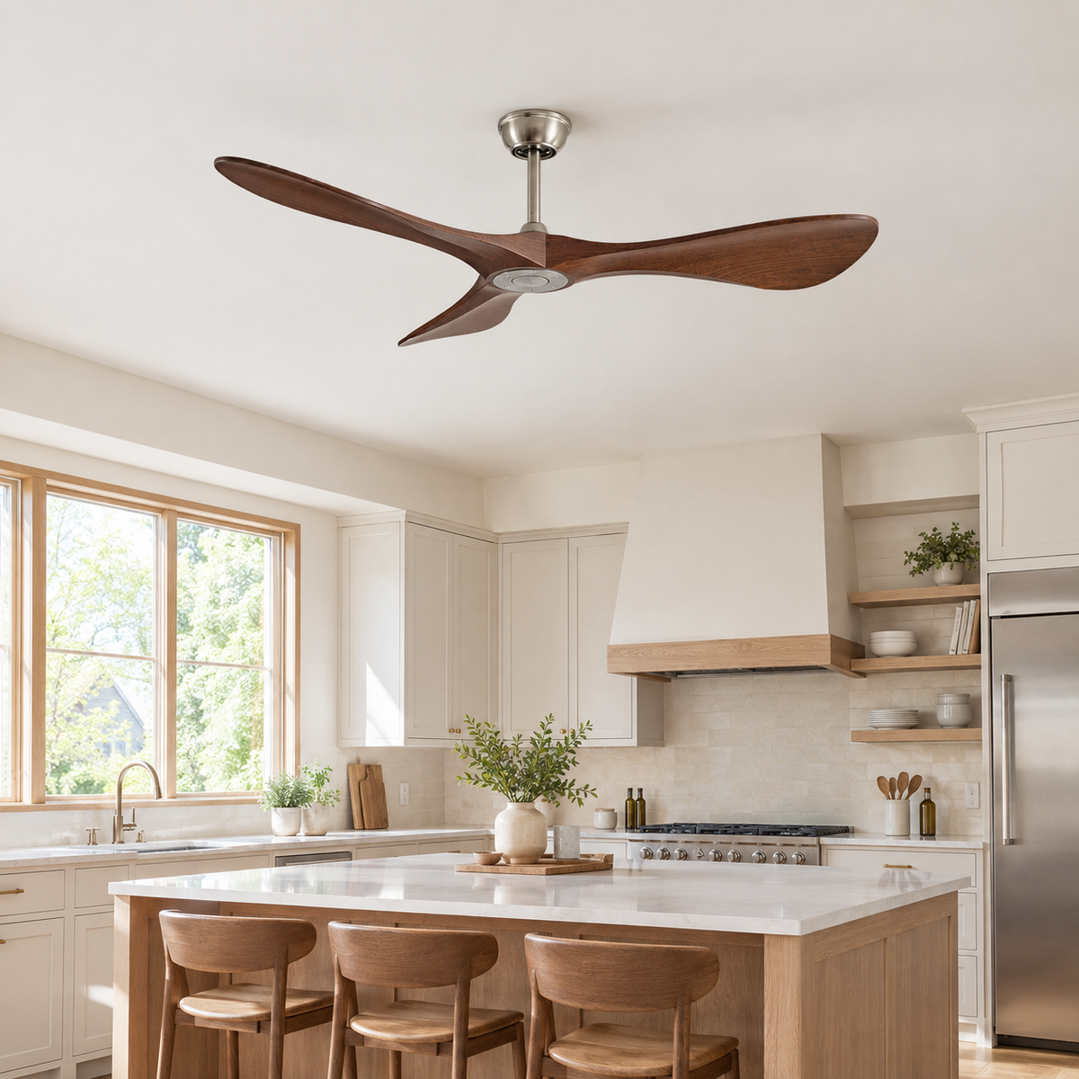 42/52/60Inch Strong Blade DC Motor Ceiling Fan with Light and Remote - 6-Speed Silent Deal NO Light for Low Ceilings for Bedroom - Cuisine