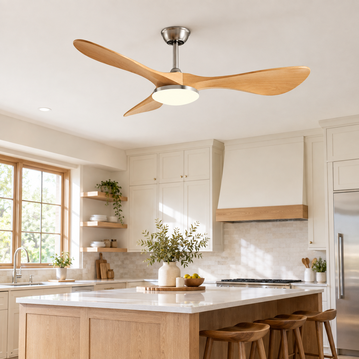 42/52/60Inch Strong Blade DC Motor Ceiling Fan with Light and Remote - 6-Speed Silent Deal NO Light for Low Ceilings for Bedroom - Cuisine