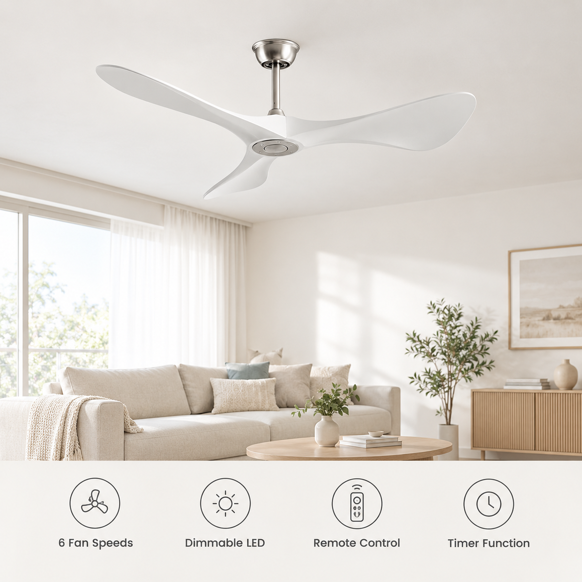 42/52/60Inch Strong Blade DC Motor Ceiling Fan with Light and Remote - 6-Speed Silent Deal NO Light for Low Ceilings for Bedroom - Fonctionnalitées