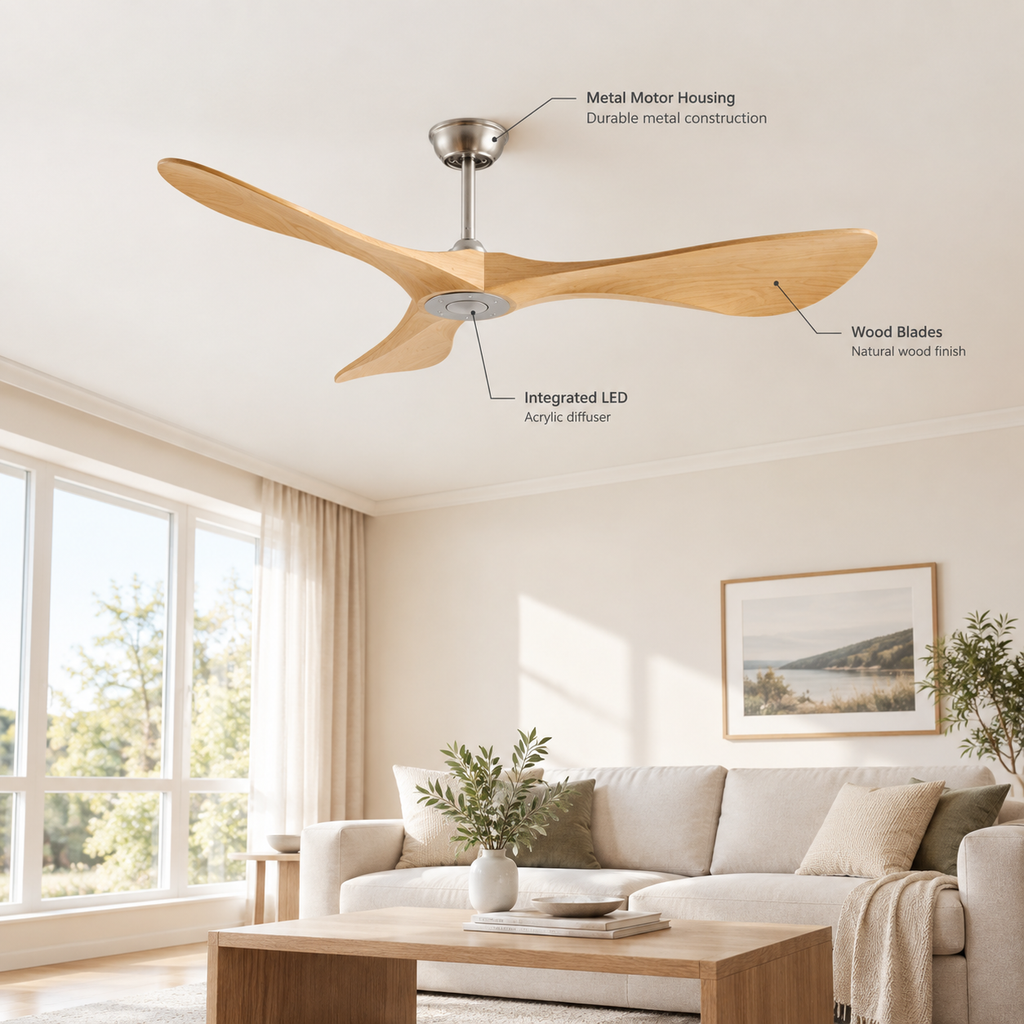 42/52/60Inch Strong Blade DC Motor Ceiling Fan with Light and Remote - 6-Speed Silent Deal NO Light for Low Ceilings for Bedroom - Specs