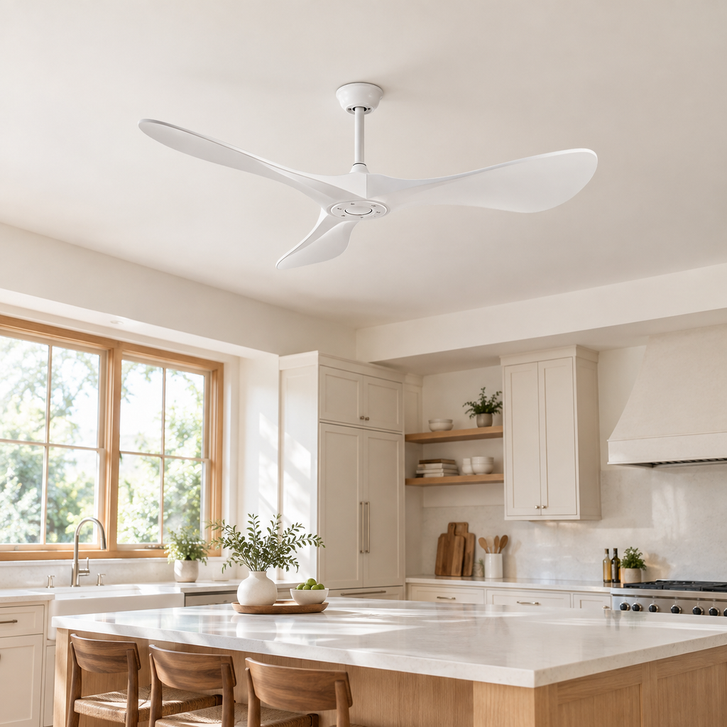 42/52/60Inch Strong Blade DC Motor Ceiling Fan with Light and Remote - 6-Speed Silent Deal NO Light for Low Ceilings for Bedroom - Cuisine