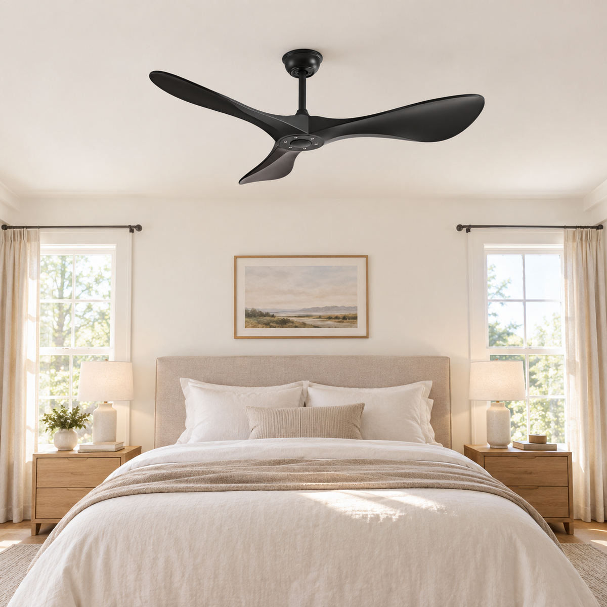 42/52/60Inch Strong Blade DC Motor Ceiling Fan with Light and Remote - 6-Speed Silent Deal NO Light for Low Ceilings for Bedroom - Chambre