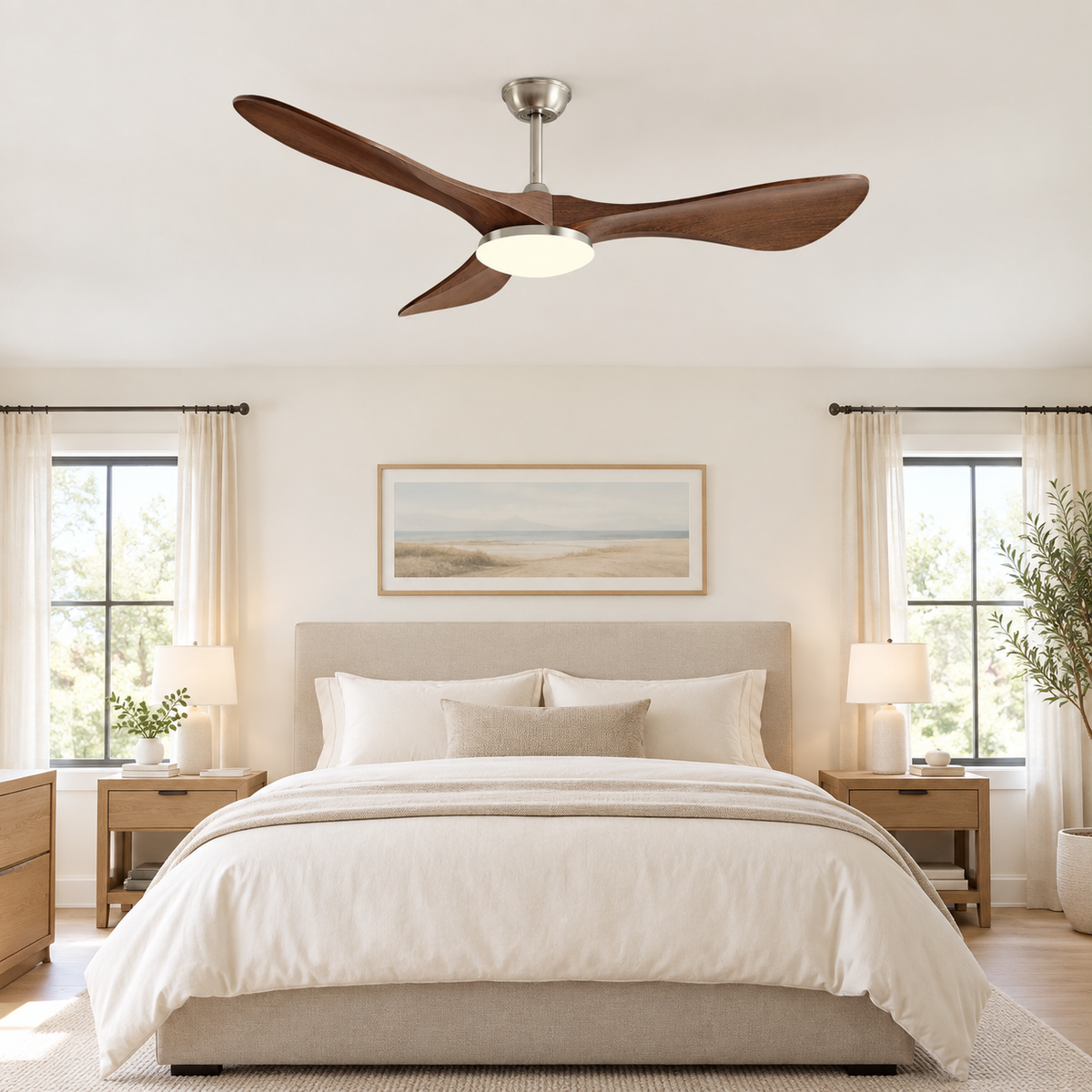 42/52/60Inch Strong Blade DC Motor Ceiling Fan with Light and Remote - 6-Speed Silent Deal NO Light for Low Ceilings for Bedroom - Chambre