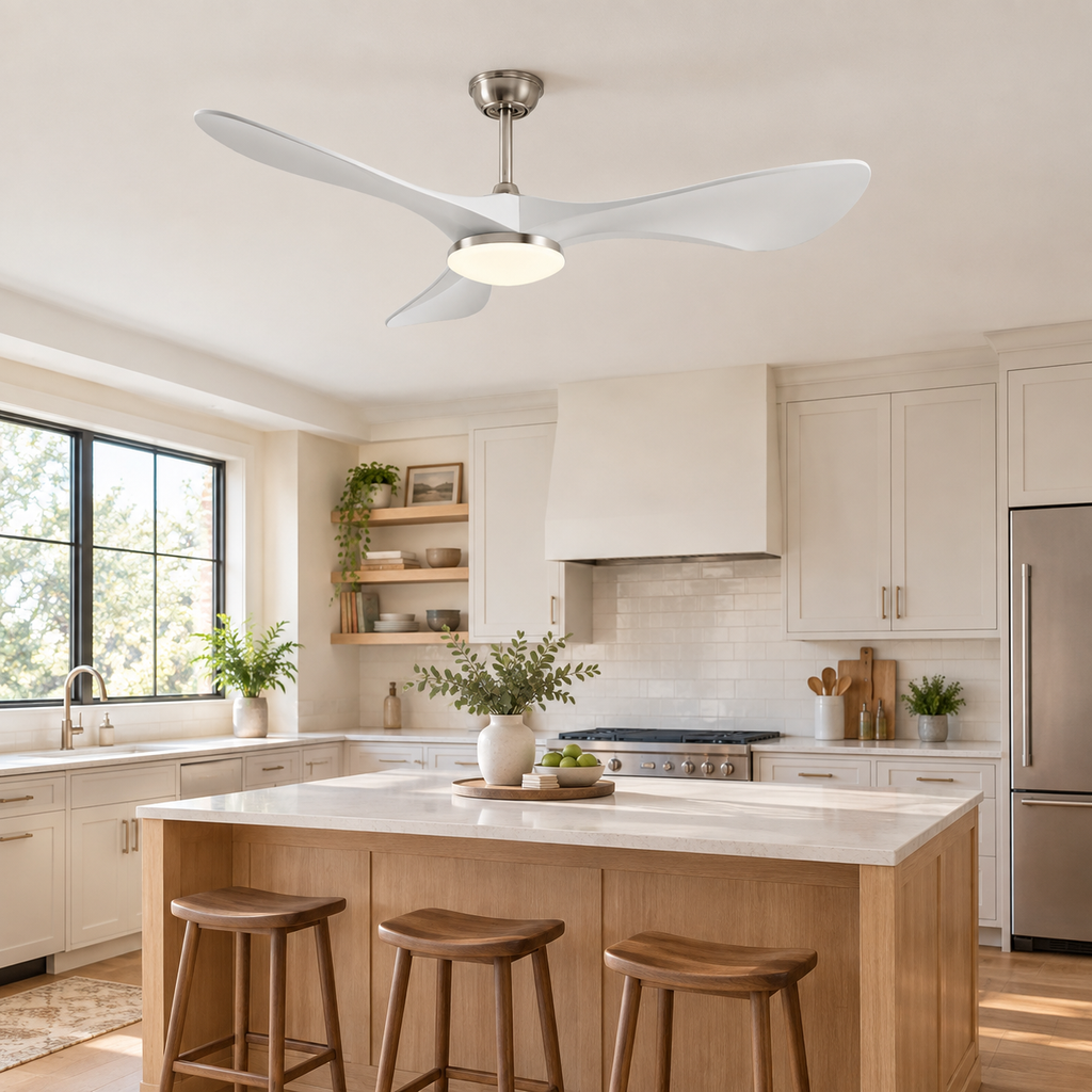 42/52/60Inch Strong Blade DC Motor Ceiling Fan with Light and Remote - 6-Speed Silent Deal NO Light for Low Ceilings for Bedroom - Cuisine