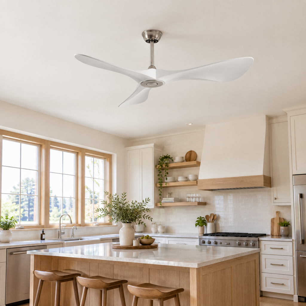 42/52/60Inch Strong Blade DC Motor Ceiling Fan with Light and Remote - 6-Speed Silent Deal NO Light for Low Ceilings for Bedroom - Cuisine