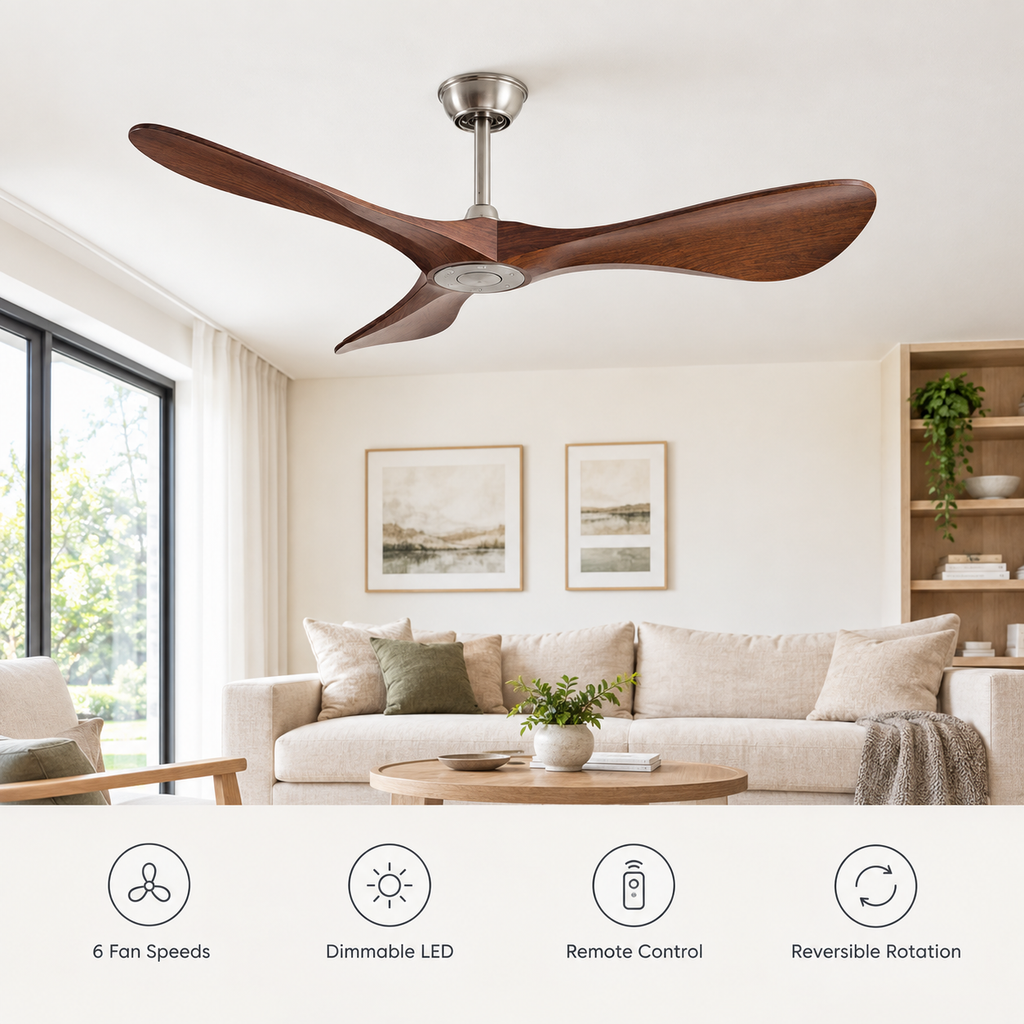 42/52/60Inch Strong Blade DC Motor Ceiling Fan with Light and Remote - 6-Speed Silent Deal NO Light for Low Ceilings for Bedroom - Fonctionnalitées