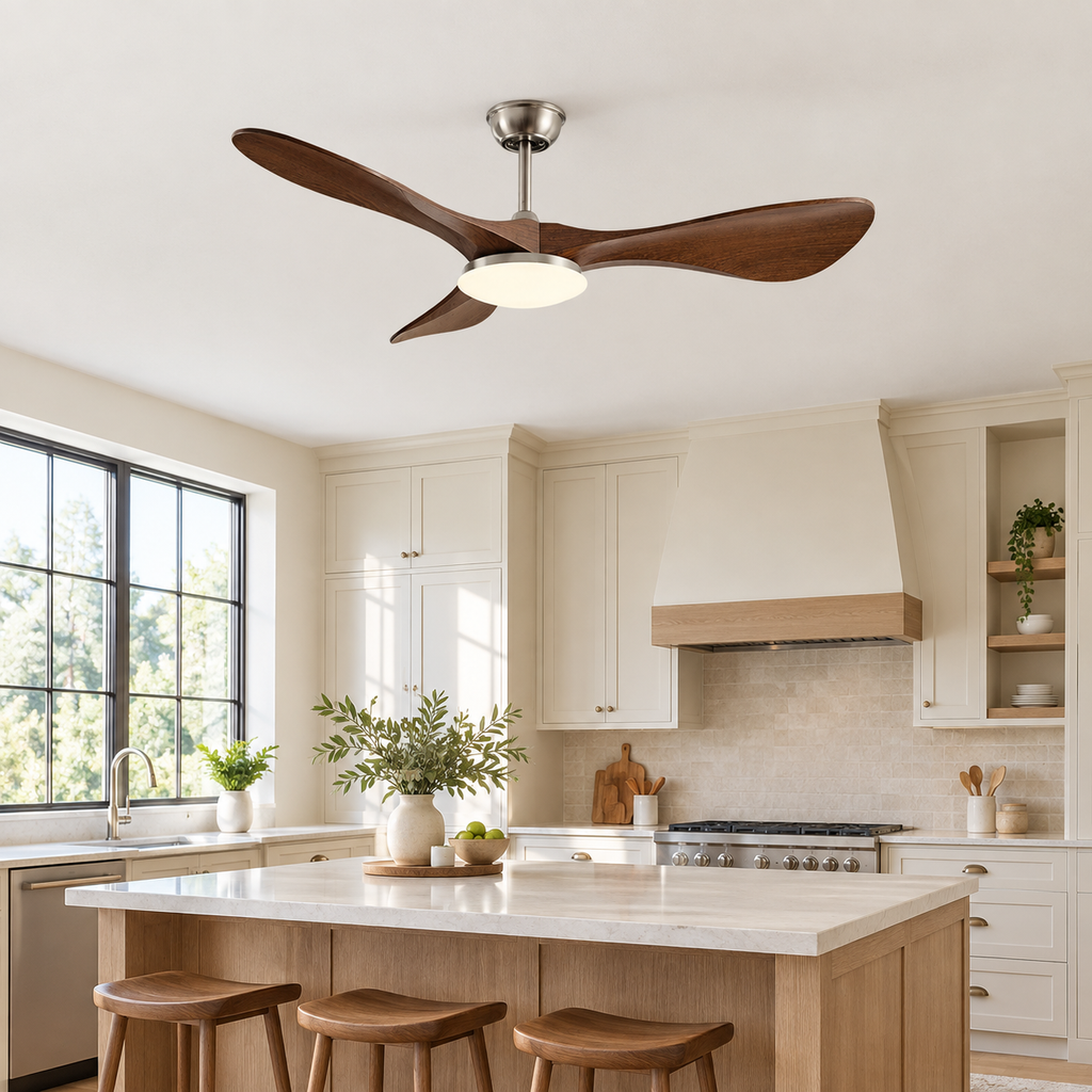 42/52/60Inch Strong Blade DC Motor Ceiling Fan with Light and Remote - 6-Speed Silent Deal NO Light for Low Ceilings for Bedroom - Cuisine