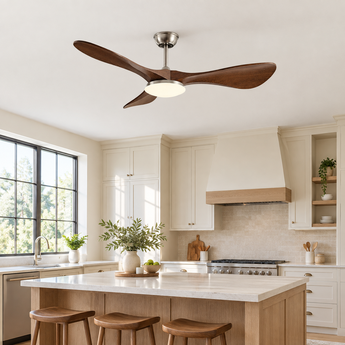 42/52/60Inch Strong Blade DC Motor Ceiling Fan with Light and Remote - 6-Speed Silent Deal NO Light for Low Ceilings for Bedroom - Cuisine