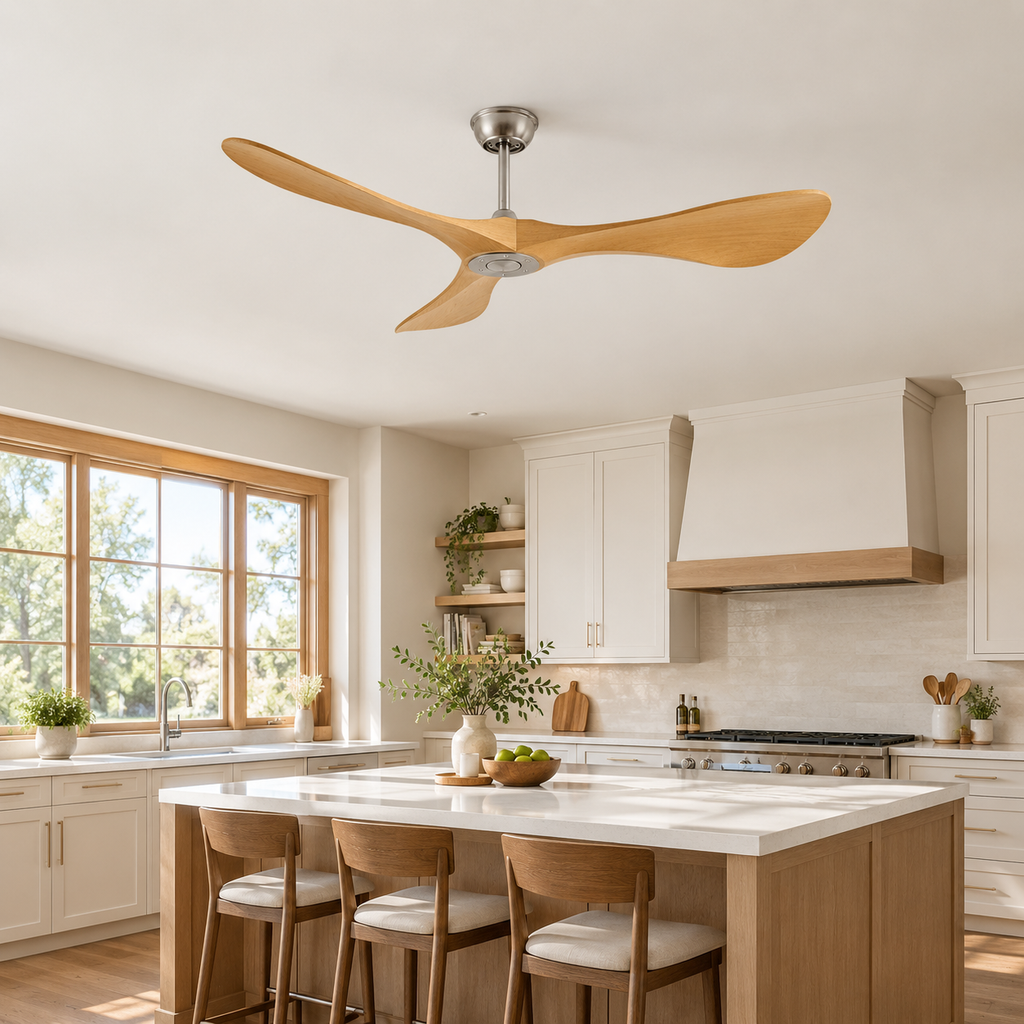 42/52/60Inch Strong Blade DC Motor Ceiling Fan with Light and Remote - 6-Speed Silent Deal NO Light for Low Ceilings for Bedroom - Cuisine