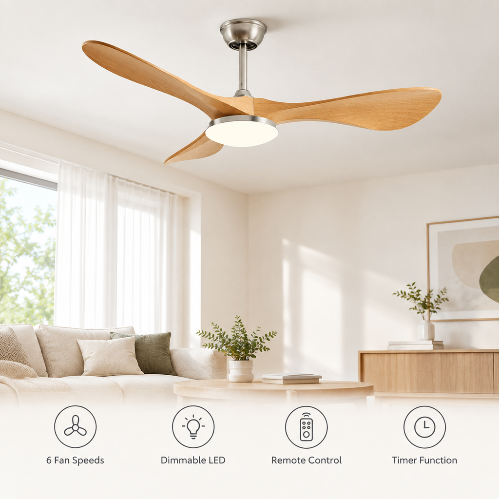 42/52/60Inch Strong Blade DC Motor Ceiling Fan with Light and Remote - 6-Speed Silent Deal NO Light for Low Ceilings for Bedroom - Fonctionnalitées
