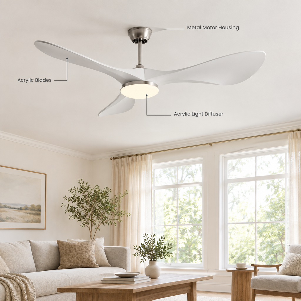 42/52/60Inch Strong Blade DC Motor Ceiling Fan with Light and Remote - 6-Speed Silent Deal NO Light for Low Ceilings for Bedroom - Specs