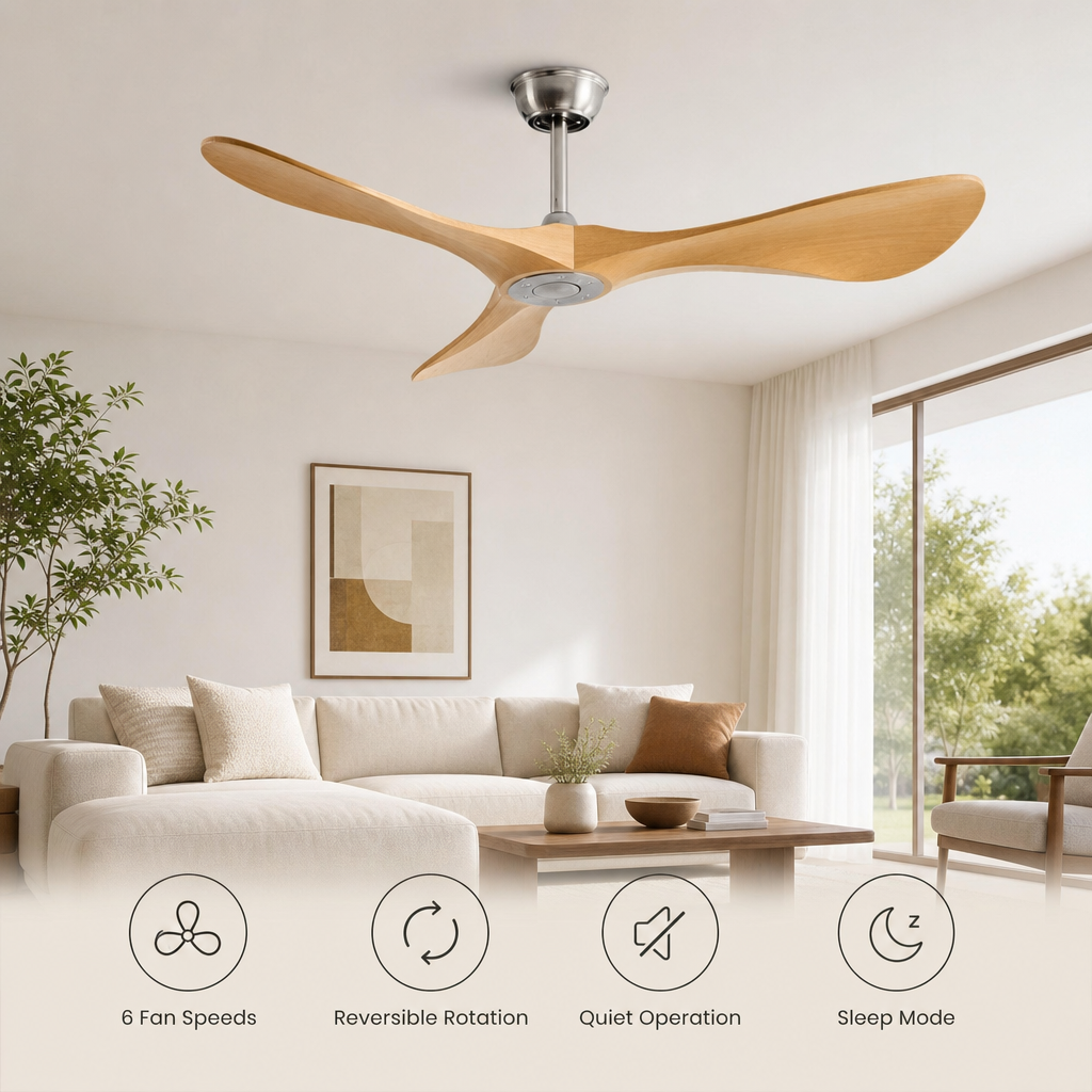 42/52/60Inch Strong Blade DC Motor Ceiling Fan with Light and Remote - 6-Speed Silent Deal NO Light for Low Ceilings for Bedroom - Fonctionnalitées