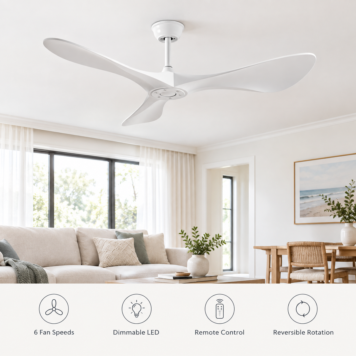 42/52/60Inch Strong Blade DC Motor Ceiling Fan with Light and Remote - 6-Speed Silent Deal NO Light for Low Ceilings for Bedroom - Fonctionnalitées