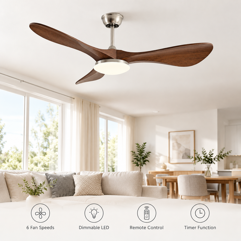 42/52/60Inch Strong Blade DC Motor Ceiling Fan with Light and Remote - 6-Speed Silent Deal NO Light for Low Ceilings for Bedroom - Fonctionnalitées