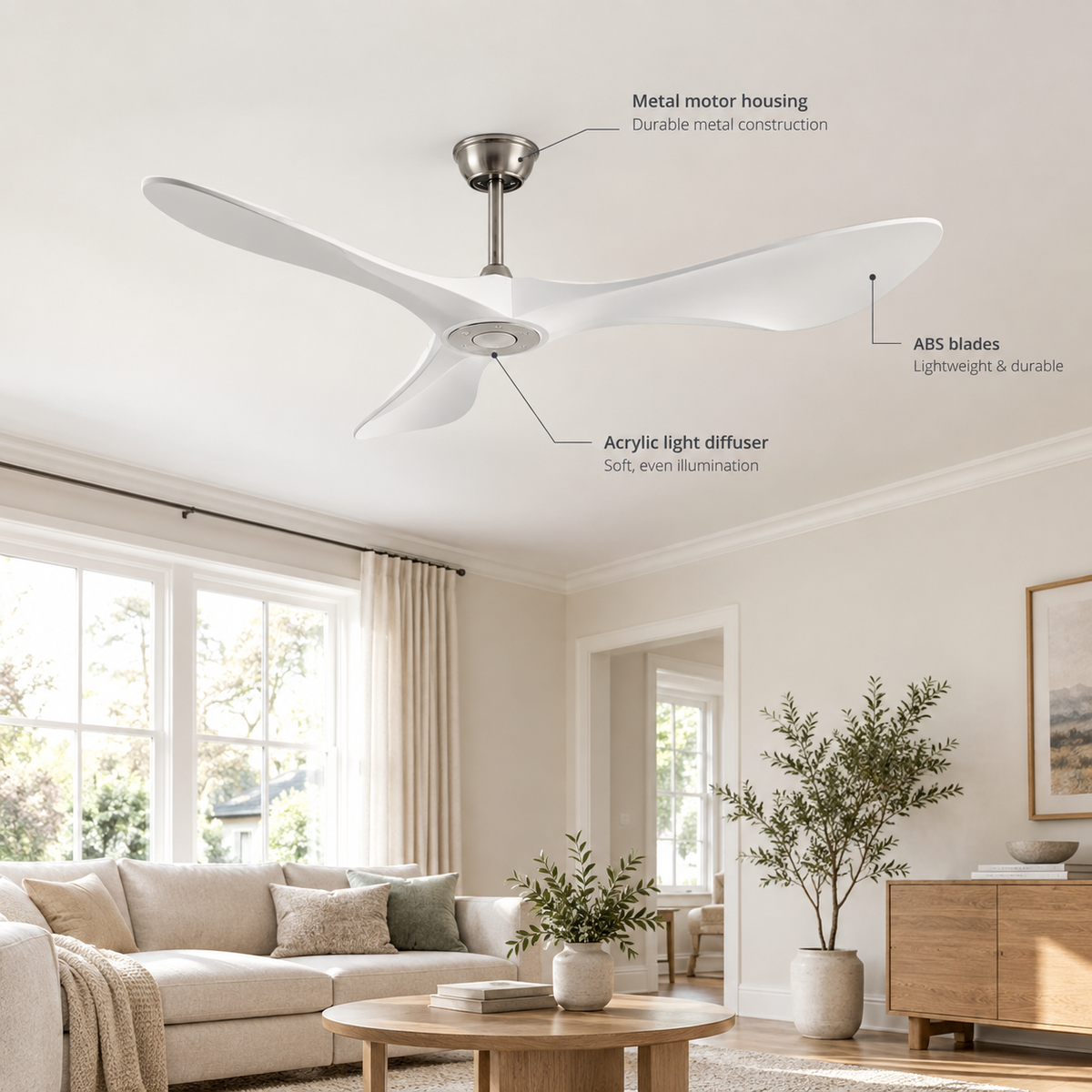 42/52/60Inch Strong Blade DC Motor Ceiling Fan with Light and Remote - 6-Speed Silent Deal NO Light for Low Ceilings for Bedroom - Specs