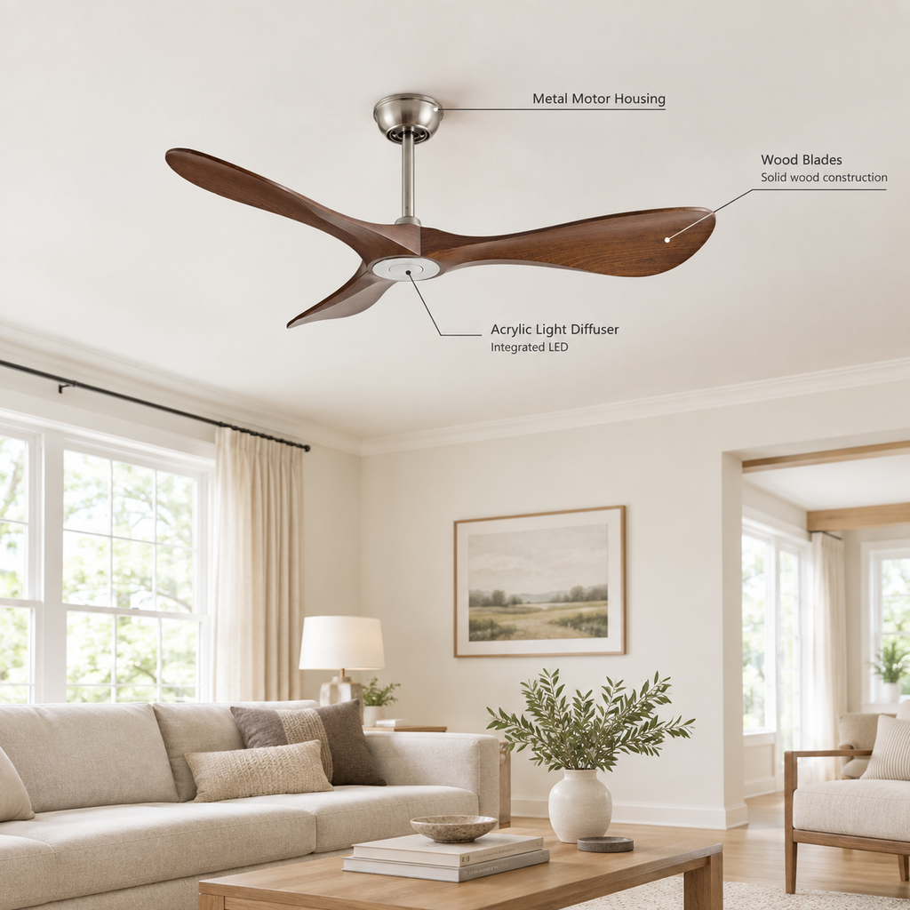 42/52/60Inch Strong Blade DC Motor Ceiling Fan with Light and Remote - 6-Speed Silent Deal NO Light for Low Ceilings for Bedroom - Specs