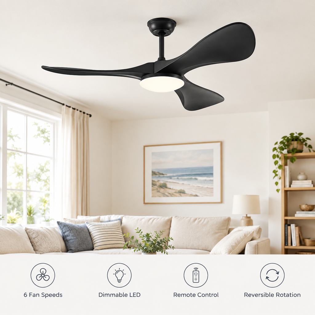 42/52/60Inch Strong Blade DC Motor Ceiling Fan with Light and Remote - 6-Speed Silent Deal NO Light for Low Ceilings for Bedroom - Fonctionnalitées