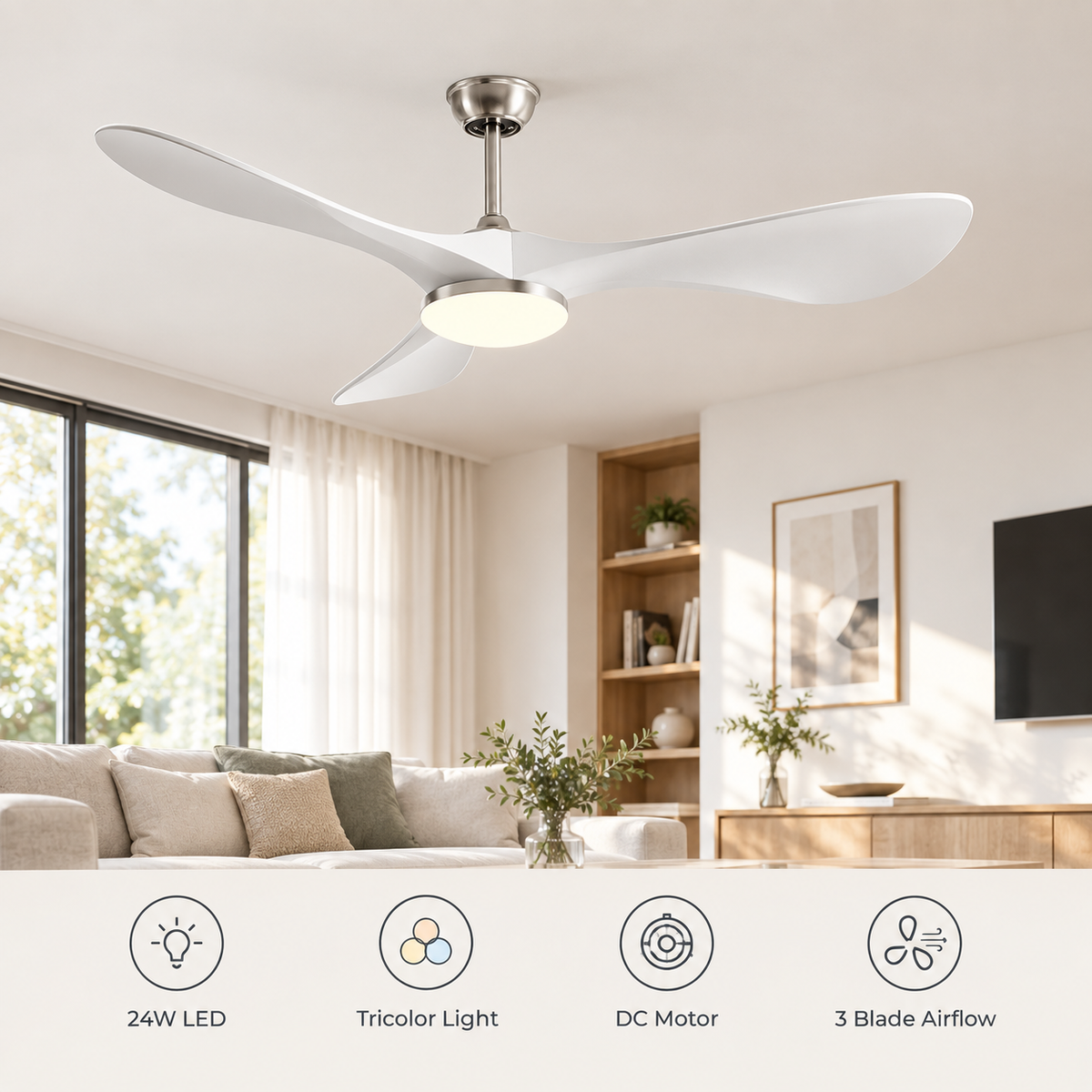 42/52/60Inch Strong Blade DC Motor Ceiling Fan with Light and Remote - 6-Speed Silent Deal NO Light for Low Ceilings for Bedroom - Fonctionnalitées