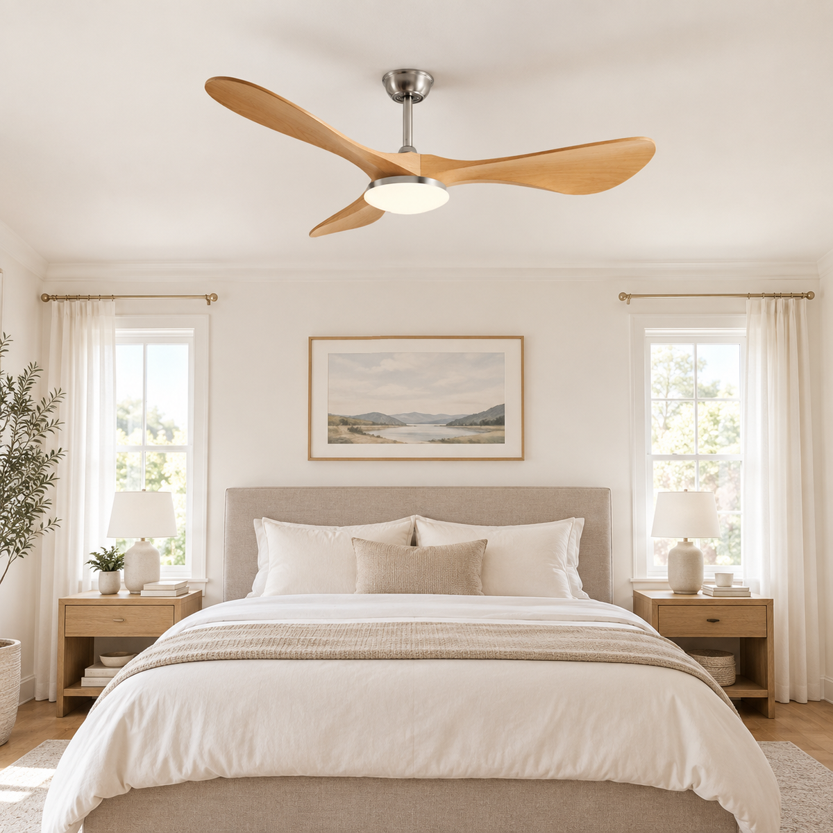 42/52/60Inch Strong Blade DC Motor Ceiling Fan with Light and Remote - 6-Speed Silent Deal NO Light for Low Ceilings for Bedroom - Chambre