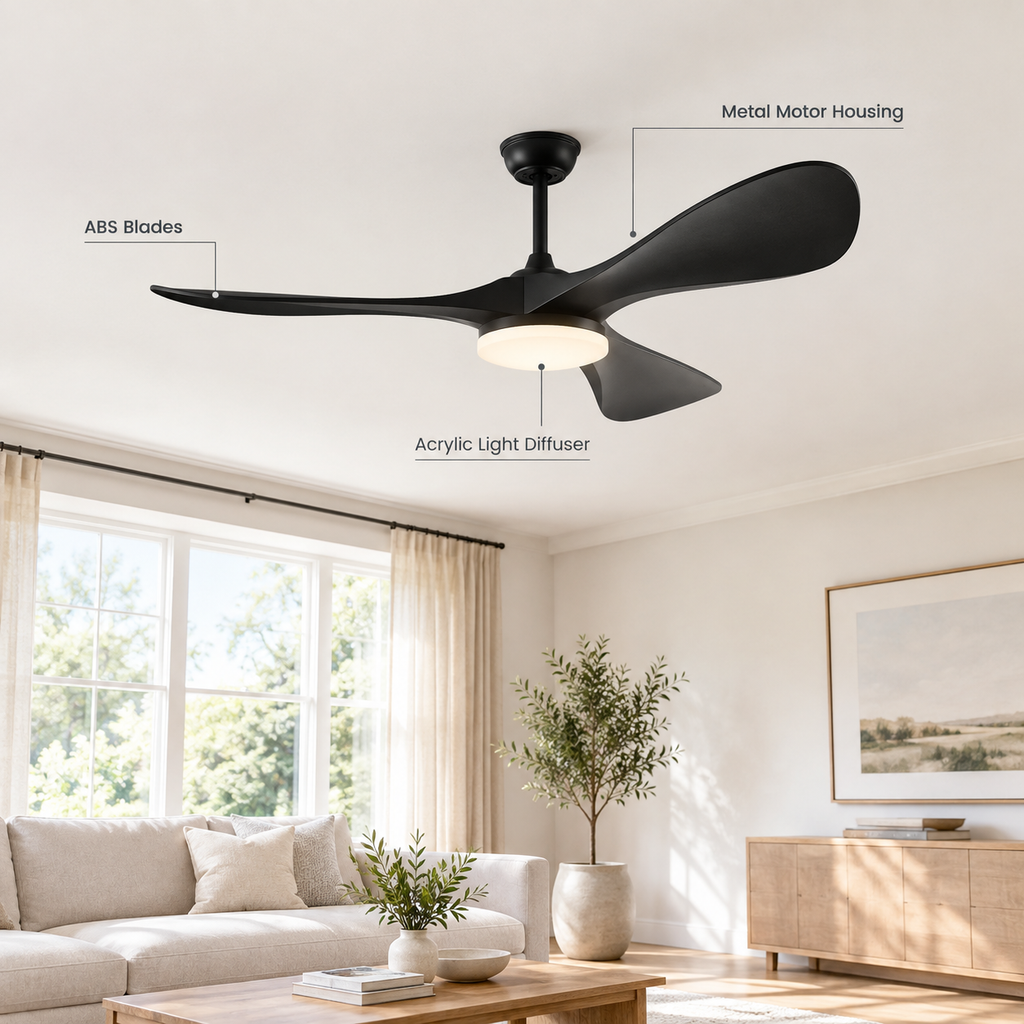 42/52/60Inch Strong Blade DC Motor Ceiling Fan with Light and Remote - 6-Speed Silent Deal NO Light for Low Ceilings for Bedroom - Specs