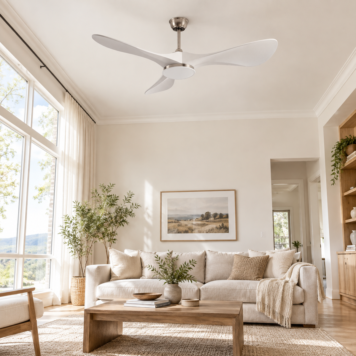 42/52/60Inch Strong Blade DC Motor Ceiling Fan with Light and Remote - 6-Speed Silent Deal NO Light for Low Ceilings for Bedroom - Image 1 Image