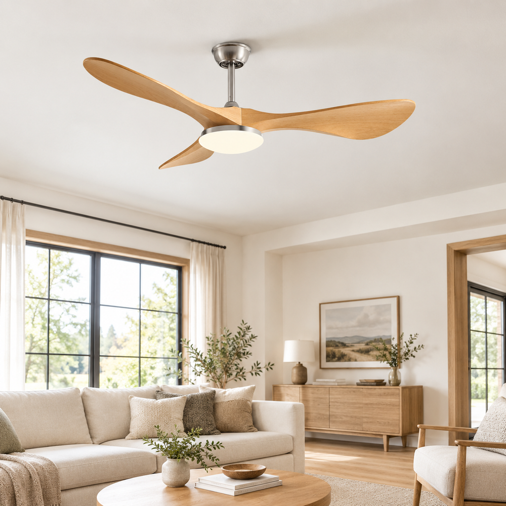 42/52/60Inch Strong Blade DC Motor Ceiling Fan with Light and Remote - 6-Speed Silent Deal NO Light for Low Ceilings for Bedroom - Salon