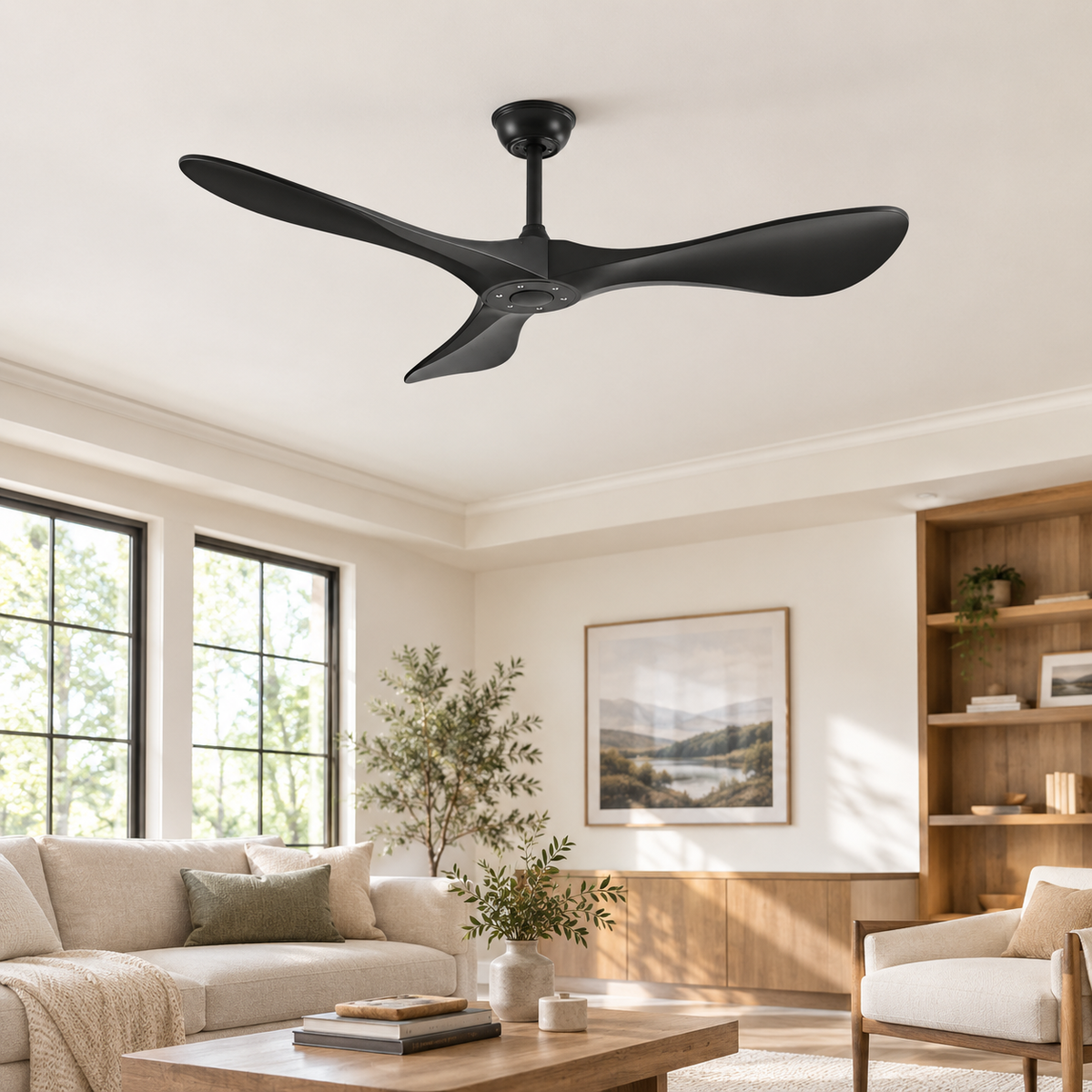 42/52/60Inch Strong Blade DC Motor Ceiling Fan with Light and Remote - 6-Speed Silent Deal NO Light for Low Ceilings for Bedroom - Salon