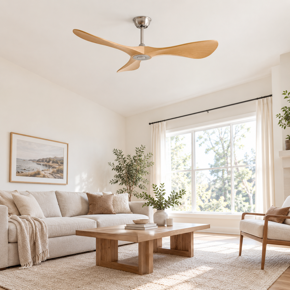 42/52/60Inch Strong Blade DC Motor Ceiling Fan with Light and Remote - 6-Speed Silent Deal NO Light for Low Ceilings for Bedroom - Image 1 Image