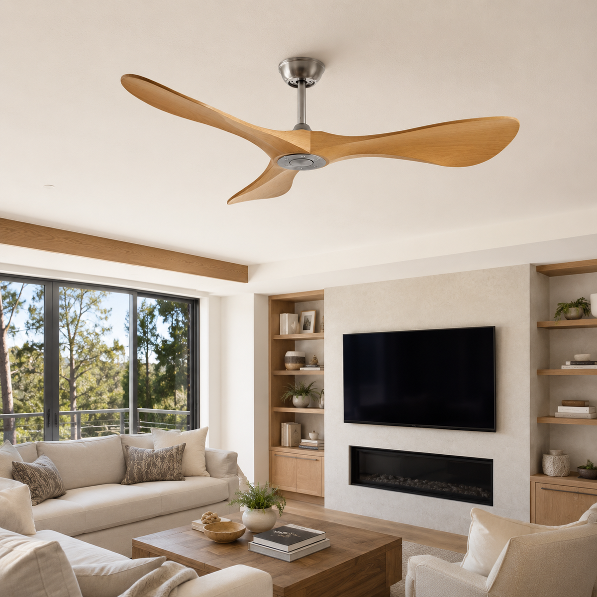 42/52/60Inch Strong Blade DC Motor Ceiling Fan with Light and Remote - 6-Speed Silent Deal NO Light for Low Ceilings for Bedroom - Salon