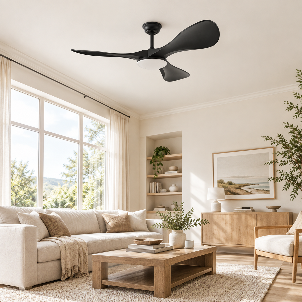 42/52/60Inch Strong Blade DC Motor Ceiling Fan with Light and Remote - 6-Speed Silent Deal NO Light for Low Ceilings for Bedroom - Image 1 Image